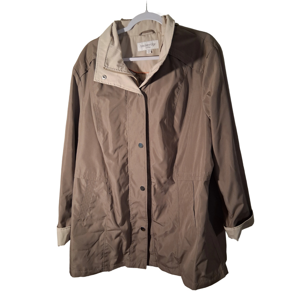 Breckenridge Women’s Jacket Size 2XL Tan Beige Hooded Rain Windbreaker Coat